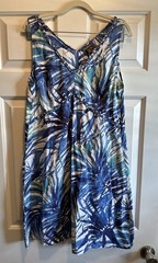 Tommy Bahama Linen Blue White Tropical Leaves Sleeveless Mini Sun Dress 12
