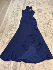 Women’s Woosea Royal Blue Long Dress Size S – NWT Slit Ruffles Sleeveless