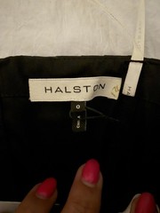 Halston Gathered Pleated Off The Shoulder Black Glittered Mini Dress Size 0 NWT