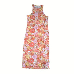 Billabong Women&rsquo;s Orange Floral Multi Tank Midi Dress Sleeveless Vacation Sz XL