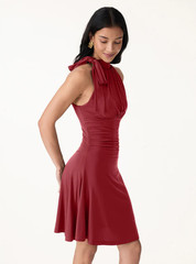 New Item OGL Milky Matte Mockneck Bow Tie Ruched Mini Bra Dress- Full Tag
