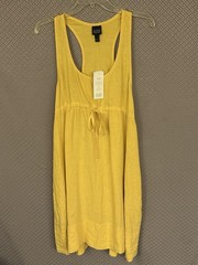 Eileen Fisher Yellow Organic Spring Linen Drawstring Tank Racerback Dress S NWT