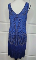Babeyond Sequin Gatsby Art Deco Dress Size Large Blue Sequin Fringe Beaded