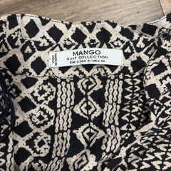 Mango Black & Beige Patterned Long Sleeved Drop Waist Dress Size 4