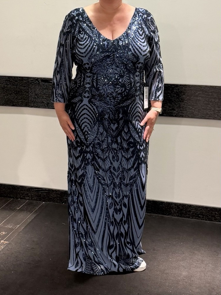Betsy and Adam Size 18 Blue Sequin Formal Dress