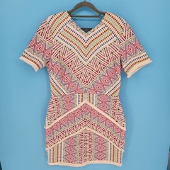 Adelyn Rae Jaylene Dress Women Large Geometric Mini Fringe Cutout Aztec boho