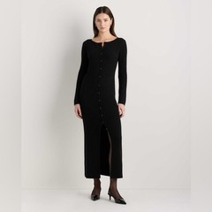 Quince Women 100% Yak Wool Ribbed Cardigan Sweater Maxi Dress Black M