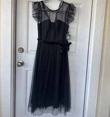 Jason Wu Black Polka Dot Tulle Sheer Lined A-Line Square Neck Midi Dress 4