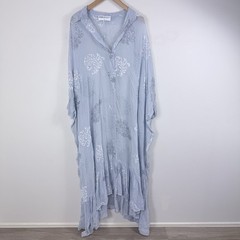 One Season Size Medium Dress Kaftan Blue Paisley Ruffle Oversized Maxi