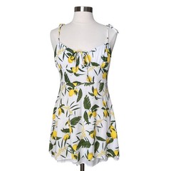 Pull&Bear Lemon Print Sweetheart Mini Dress White Yellow Green XL 9390/316/250