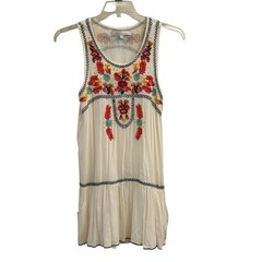 Lovers + Friends Boho White Embroidered Floral Mini Dress w/ Pockets Lined Med