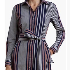 Lauren Ralph Lauren Striped Cotton Broadcloth Belted Midi Shirtdress Size XL