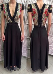Michal Negrin Elegant Full length Black And Floral Dress Size – 38 – NWT