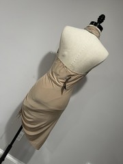 Saint Beige Solid Halter Ruched Stretch Bodycon Midi Dress M Mesh Poly/Spandex