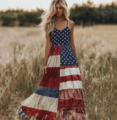 Women&rsquo;s US Flag Printed Summer Breathable Sleeveless Summer Beach Dress Fashion