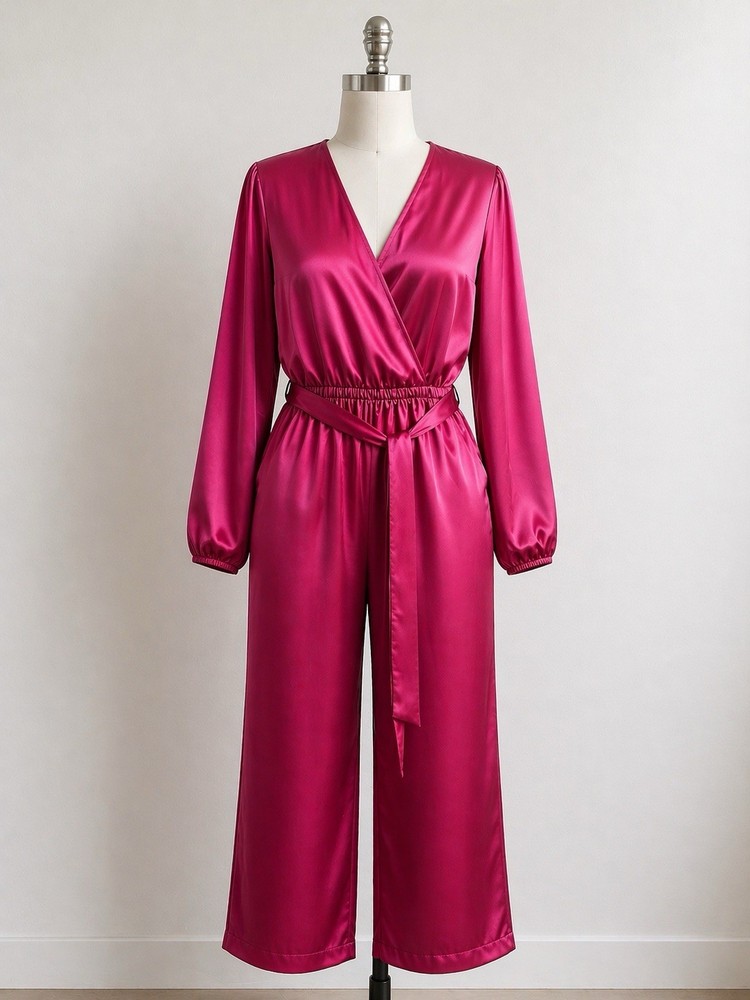 Olive & Oak Hot Pink Fuscia Wrap-Style Midi Dress with Tie Waist size XL