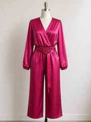 Olive & Oak Hot Pink Fuscia Wrap-Style Midi Dress with Tie Waist size XL