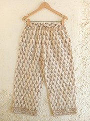 100% Pure Cotton Boho Beige Women Long Pants, Casual Wear Outfit MG1226