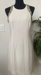 LILLY PULITZER Chrissy Cream Gold Beaded Sleeveless Shift Dress Size 0