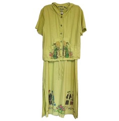 Country Wear 2000 Womens Hoodie Dress Jumper Sz Medium Green Flapper Graphic