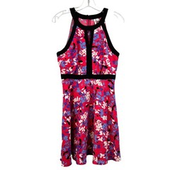 Elle Womens Sleeveless A-Line Pink/Multi Floral Dress Keyhole Size 2 Side Zipper