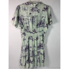 Umgee Mint Green Tropical Toile Lace Trim Mini Dress Large K8690 Short Sleeve