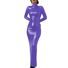 Glossy PVC Leather Lockable Dress Cosplay Maxi Dress Sexy Bodycon Party Gown