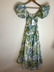 Billy J 6 Midi Dress Floral Balthazar Maxi Puff Sleeve Twist Front Resort A-line