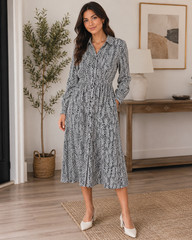 Who What Wear Women&rsquo;s Black White Dot Print Midi Shirtdress-Size Small