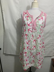 Gretchen Scott Red Green White Anchor Rope Print Sleeveless Dress Size L EUC
