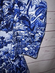 SAMANTHA SUNG Size 10 Audrey Pleated Midi Dress Cobalt Blue Safari Toile Print