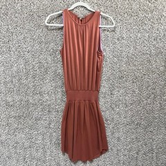 Lilla P Dress Womens Small Rust Sleeveless Smocked Waist Viscose Blend Crew Neck
