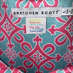 Gretchen Scott Ruffneck Turquoise Pink 3/4 Sleeve Tropical Resort Dress Sz L