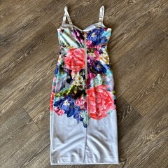 Ted Baker Light Blue Multicolor Floral Sleeveless Sheath Dress, Size 1 (US 2-4)