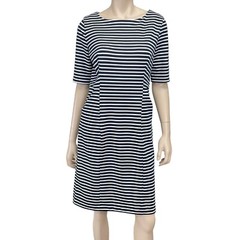 Covington Dress Womens Medium Blue White Stripe Short Sleeve Sheath NWT