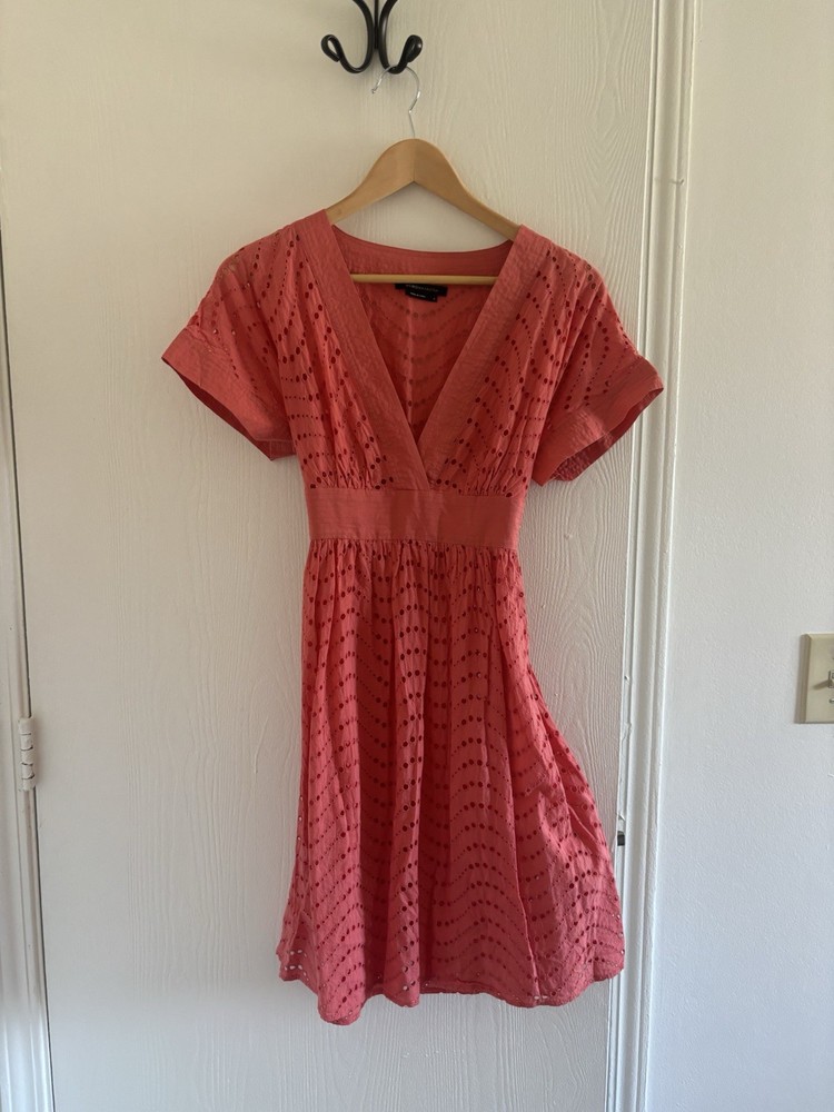 BCBGMAXAZRIA Coral Eyelet Dress Women’s Size 8 – No Lining Boho Summer Style