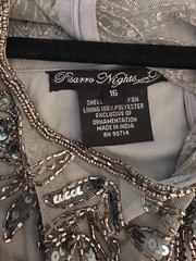 Pisarro Nights Beaded Mesh Mock Two-Piece Gown Womens 16 Gray NWT
