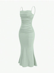 Mint Green MOD Solid Ruched Mermaid Hem Cami Dress Sz XS S M L
