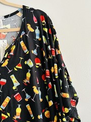 XL/1X/2X/3X New Black Cocktails Print Kaftan Knit Beach Cover Dress Nightgown