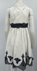Jonathan Simkhai STAINED White Strapless Navy-Embriodered Fit+Flare Dress sz 4
