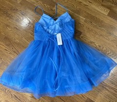 Lavetir Tulle Shimmer Light Blue Knee Length Formal Dress Prom Homecoming Sz 14