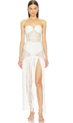 Michael Costello x REVOLVE Raelyn White Fringe Crochet Maxi Dress Sz L Resort