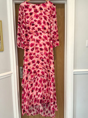 BNWT Monsoon Pink Pompea Poppy Floral Print Summer Maxi Dress Size UK14