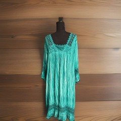 Jessica Taylor Boho Dress Teal Crochet Lace Neckline & Hem