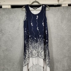 Piccadilly Canada Navy White Bamboo Print Layered Midi Dress Size Medium