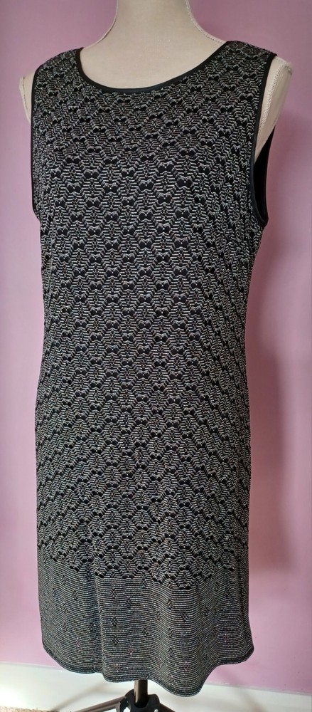 WALLIS black/silver metallic sleeveless shift dress, UK 16, lined, stretch BNWT