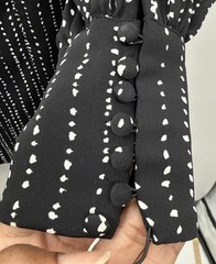 H&M Size 6 Black White Dot Print Shift Dress Long Sleeve Button Cuff