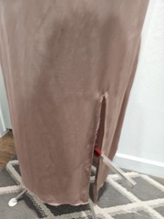 No Comment Womens XL Blush Satin Slip Dress Midi Side Slit Side Zip Spaghetti