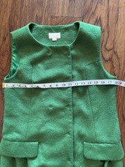 Plain Green Sleeveless Dress Size 8 Long Vest Double Breasted Wool Blend Jumper
