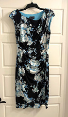 Connected Apparel Ruched Sheath Scoop Neck Cap Sleeve Knee Dress, 10, Floral